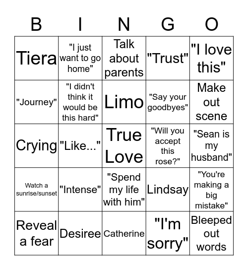 Bachelor 17 Bingo Card