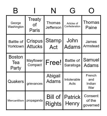 Bill of Rights Bingo Card