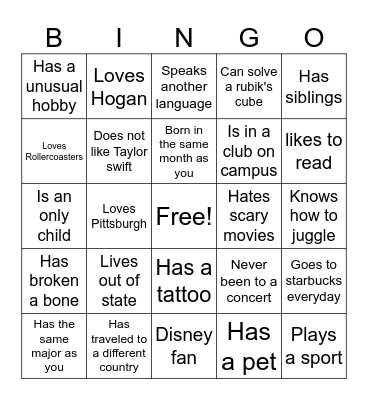BIG LITTLE Bingo Card