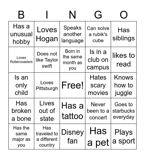 BIG LITTLE Bingo Card