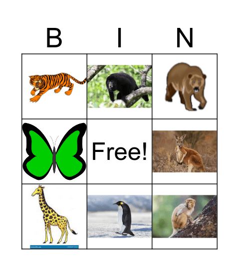 Los animales salvajes Bingo Card