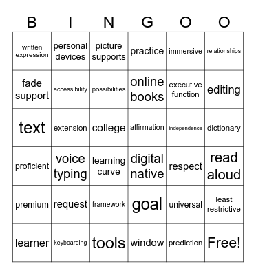 Assistive Tech Bingo Card