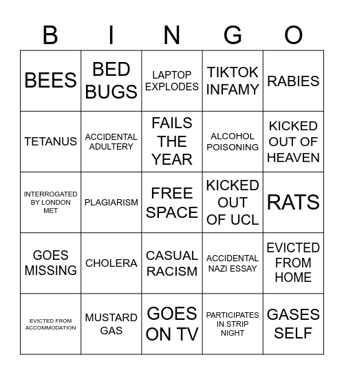 TATE INCIDENT BINGO Card