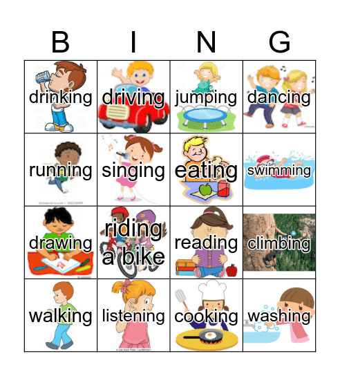 Action Verbs Bingo Card