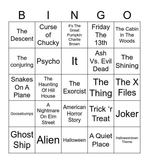 Horror Theme Song Music Bingo Card