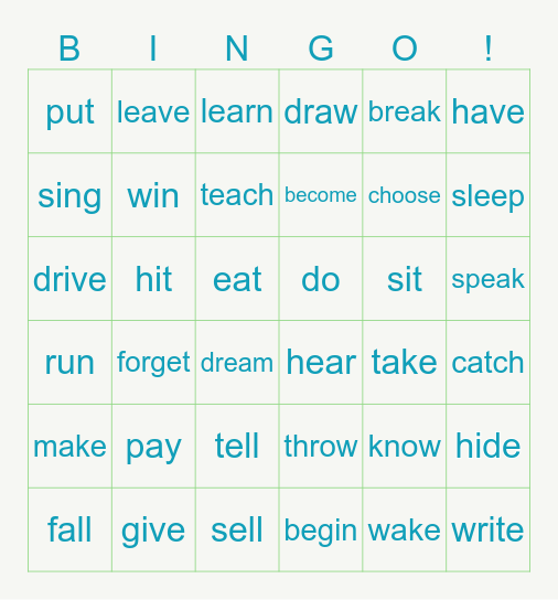 Irregular Verbs Bingo Card