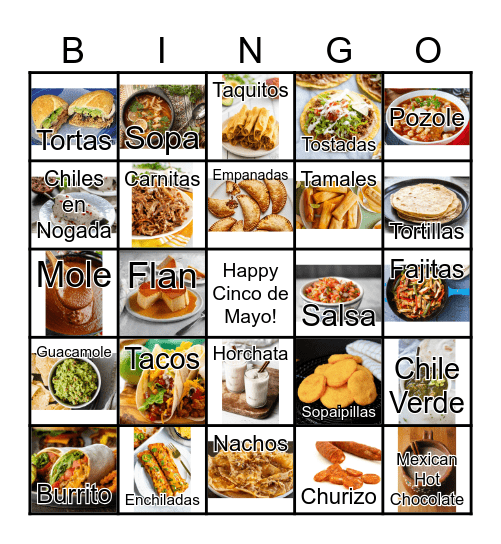 Mexican Food Bingo Card