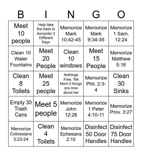 BCTC BINGO- 8ys old and up Bingo Card