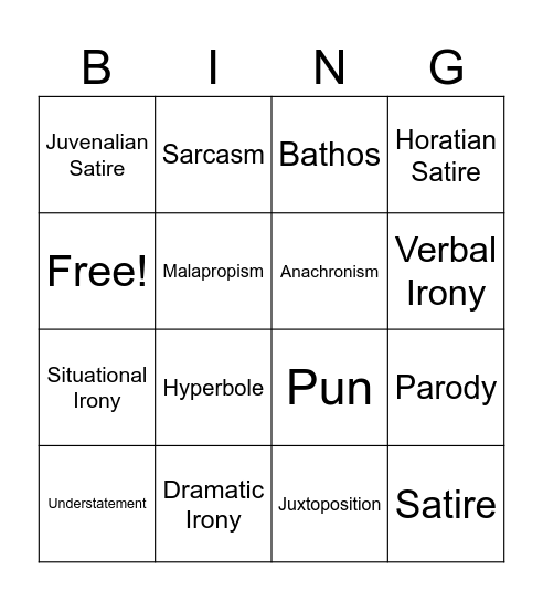 Satirical Devices Bingo Card