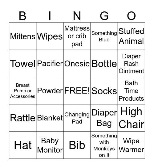 Baby Shower Bingo! Bingo Card