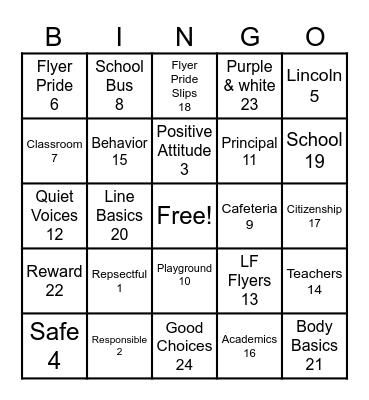 Flyer Pride Bingo Card