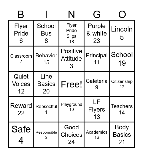 Flyer Pride Bingo Card