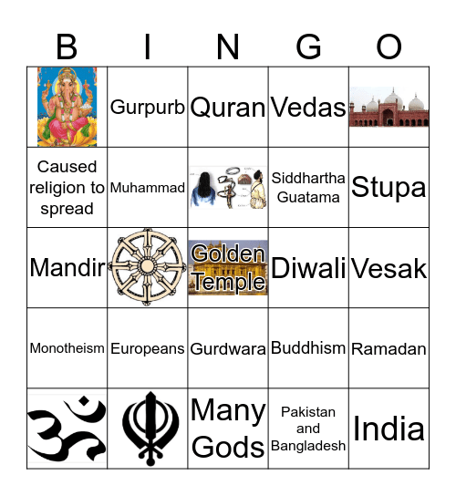 South Asia Religion Bingo Card