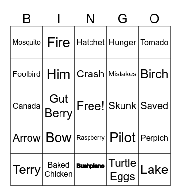 Hatchet Bingo Card