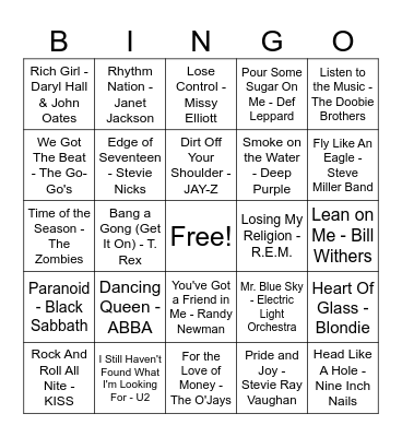 Rock N Roll HOF - Part 1 Bingo Card