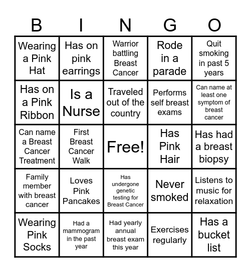 BreastCare Bingo Card