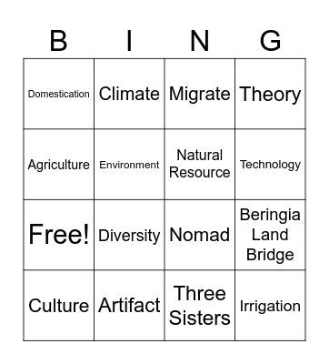 Native American Diversity Bingo Card