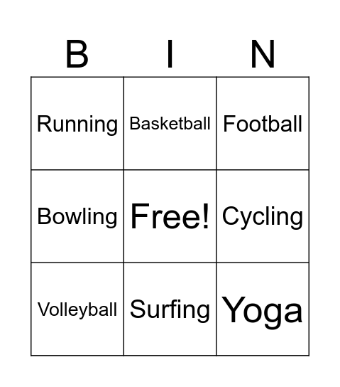 sports Bingo Card