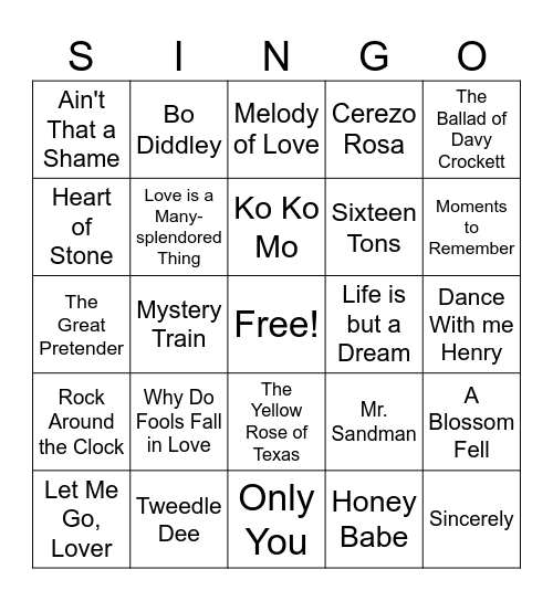 Singo- 1955 Bingo Card