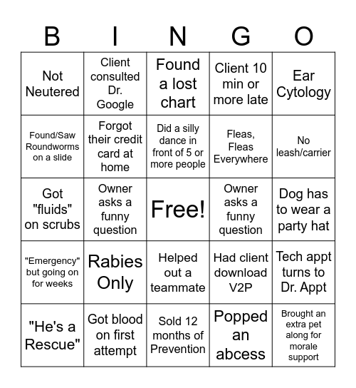 VETERINARY BINGO Card