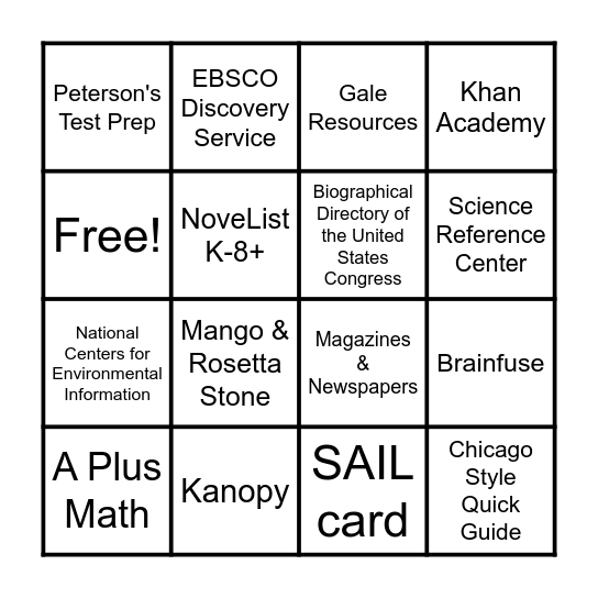 AACPL Resources Bingo Card