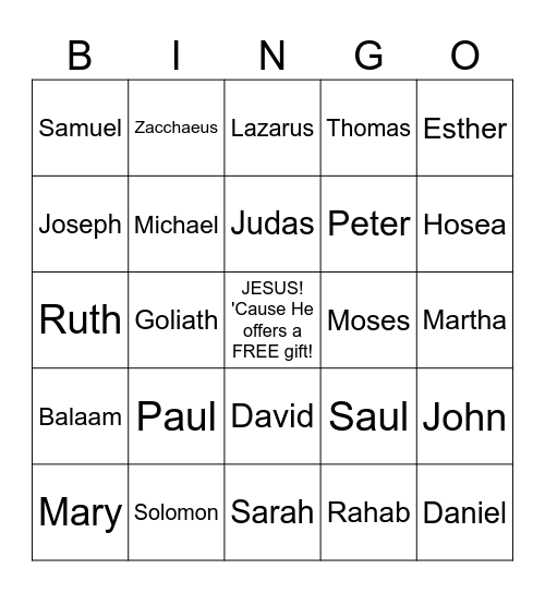 Bible Bingo Card