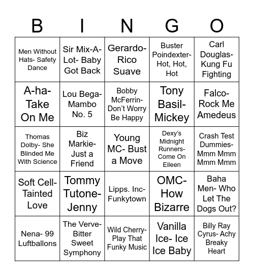 Total Quiz Trivia Presents: Radio Bingo One Hit Wonders Bingo Card