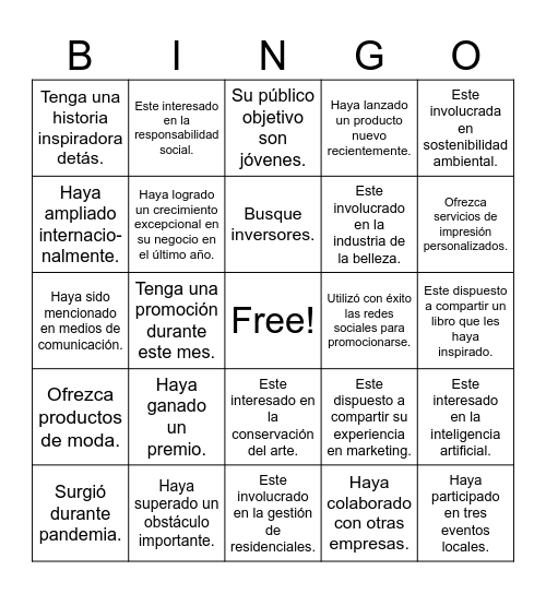 Encuentra una empresa que... Bingo Card