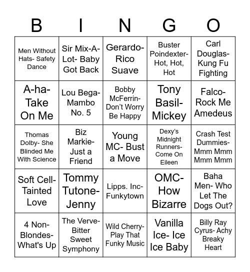 Total Quiz Trivia Presents: Radio Bingo One Hit Wonders Bingo Card