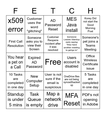 Fetch Service Desk BINGO Card