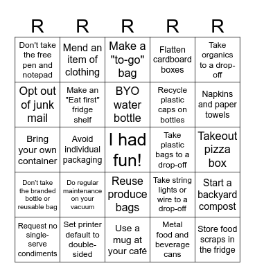 Refuse, Reduce, Reuse, Recycle, Rot Bingo Card