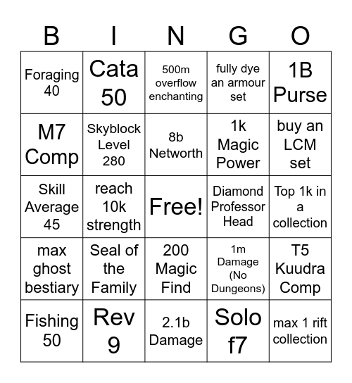 Skyblock Bingo Card
