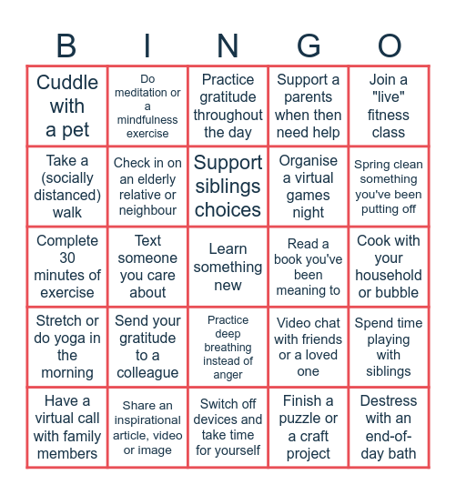 Happiness Bingo Card