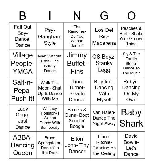 Total Quiz Trivia Presents: Radio Bingo Dance Music Bingo Card