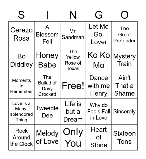 Singo- 1955 Bingo Card