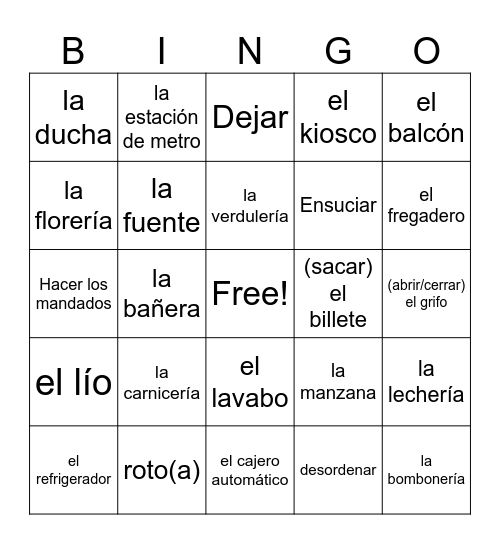 Sp. 5 - Unit 6, Lesson 1 Bingo Card