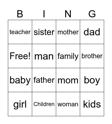 My Family - Mi familia Bingo Card