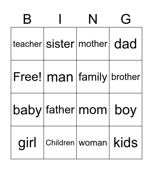 My Family - Mi familia Bingo Card