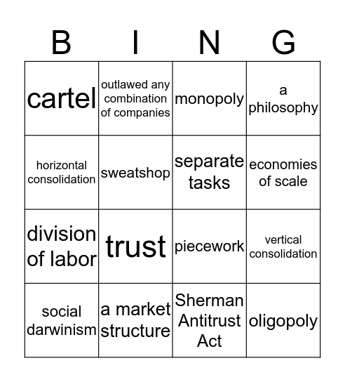 American History Cumulative Project Bingo Card