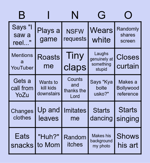 Bugsy<3 Bingo Card