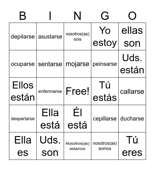 SER/ESTAR & Reflexive Verbs Bingo Card