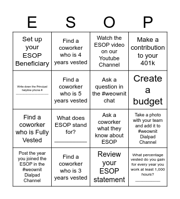 Employee Ownership BINGO Card