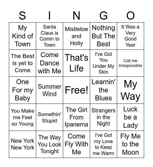 Singo- Frank Sinatra Bingo Card