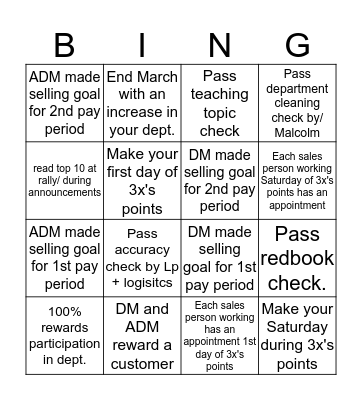 March Increase Bingo Card