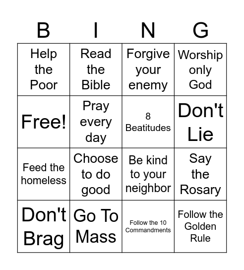 Holy Bingo Card