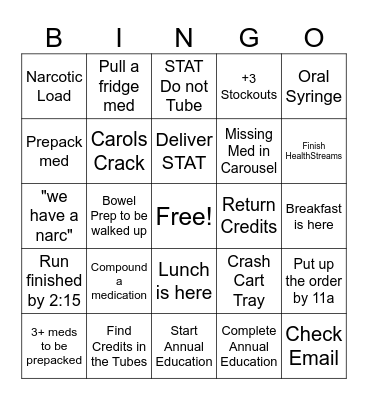 Technician Bingo Card