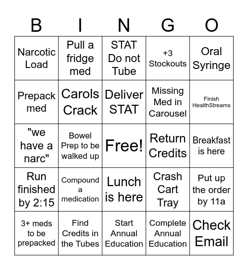 Technician Bingo Card