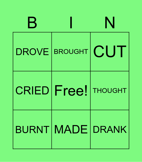PAST FORM VERBS Bingo Card