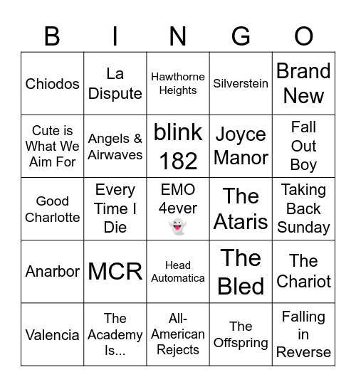 Warped Bands Bingo Card
