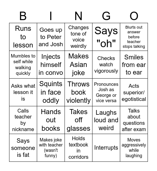 Jasper bingo Card